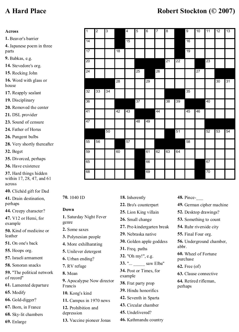 Hard Printable Crossword Puzzles