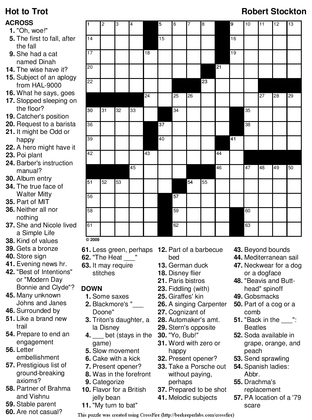 Free Printable Crossword Puzzles For Seniors - Printable ...
