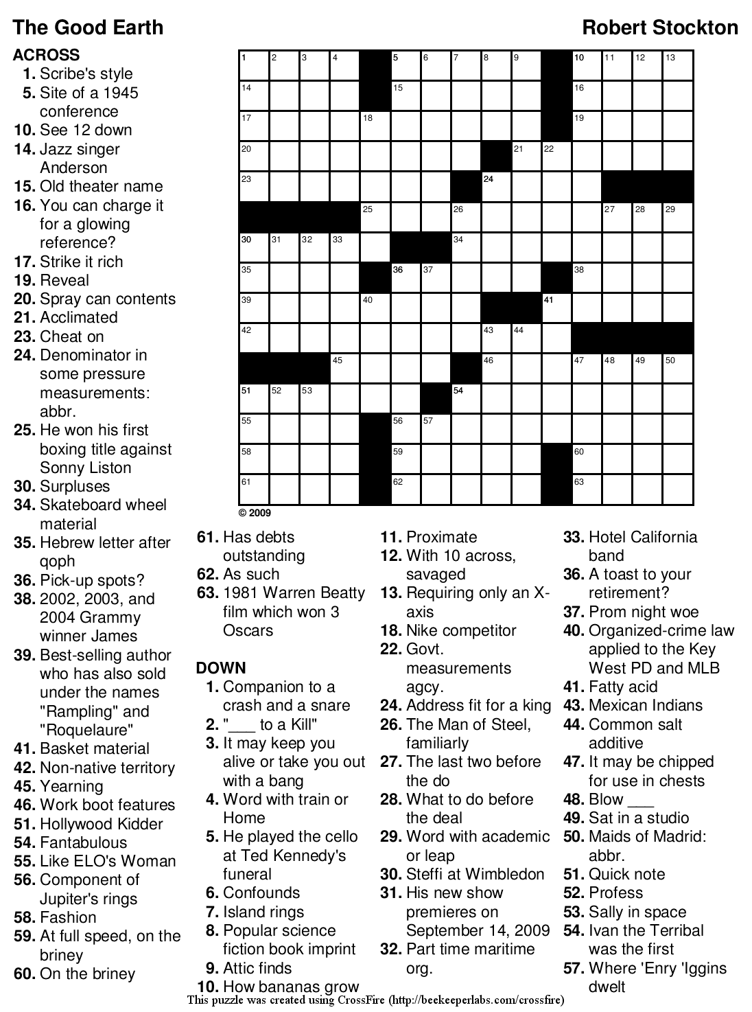 Beekeeper Crosswords » Blog Archive » Puzzle 113 “The