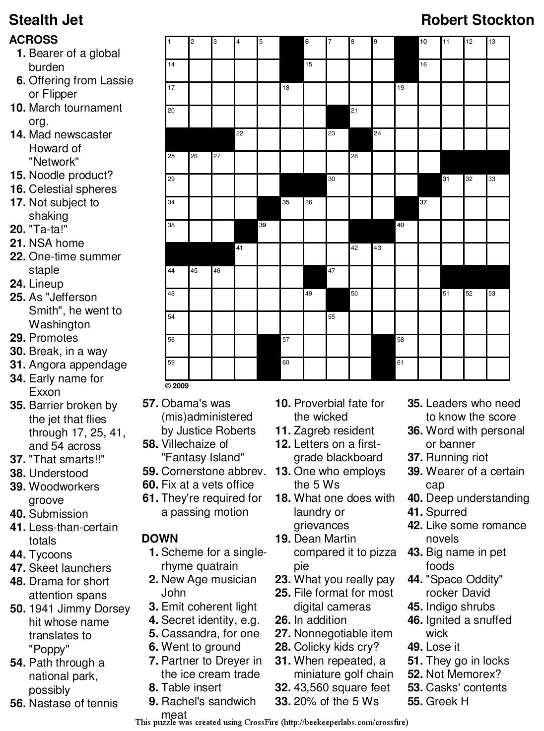 Free Crossword Puzzle #87: \Stealth Jet\